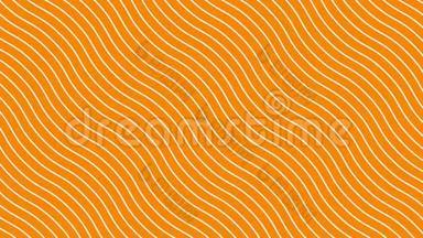 动态波浪运动中的白色曲线，橙色背景。 未来几何对角线图案运动背景。 4k